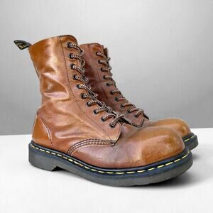 Vtg Dr Martens MIE Steel Toe 10-Hole Eye UK8 Caramel Golden Brown England 1919